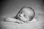 Photographie en noir et blanc d'un bébé qui dort les main sous le visage réalisé par noelle gamand photographe nouveau né à avignon vaucluse